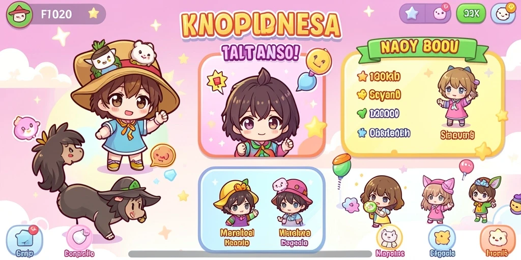 Tampilan karakter kucing yang lucu dan menggemaskan.